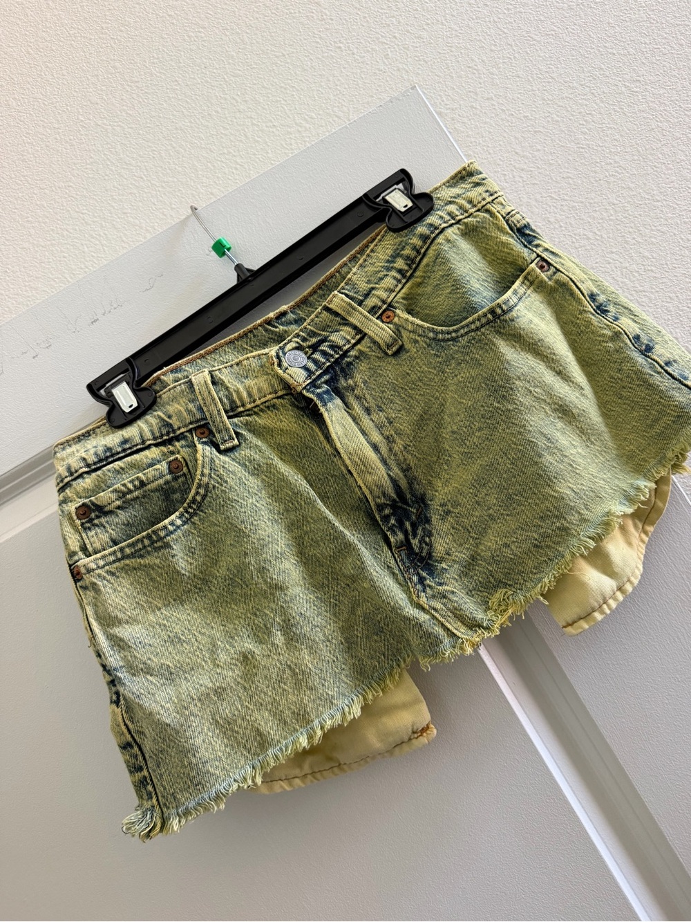 Levi’s Strauss Frayed Green-Yellow Denim Cutoff Skirt